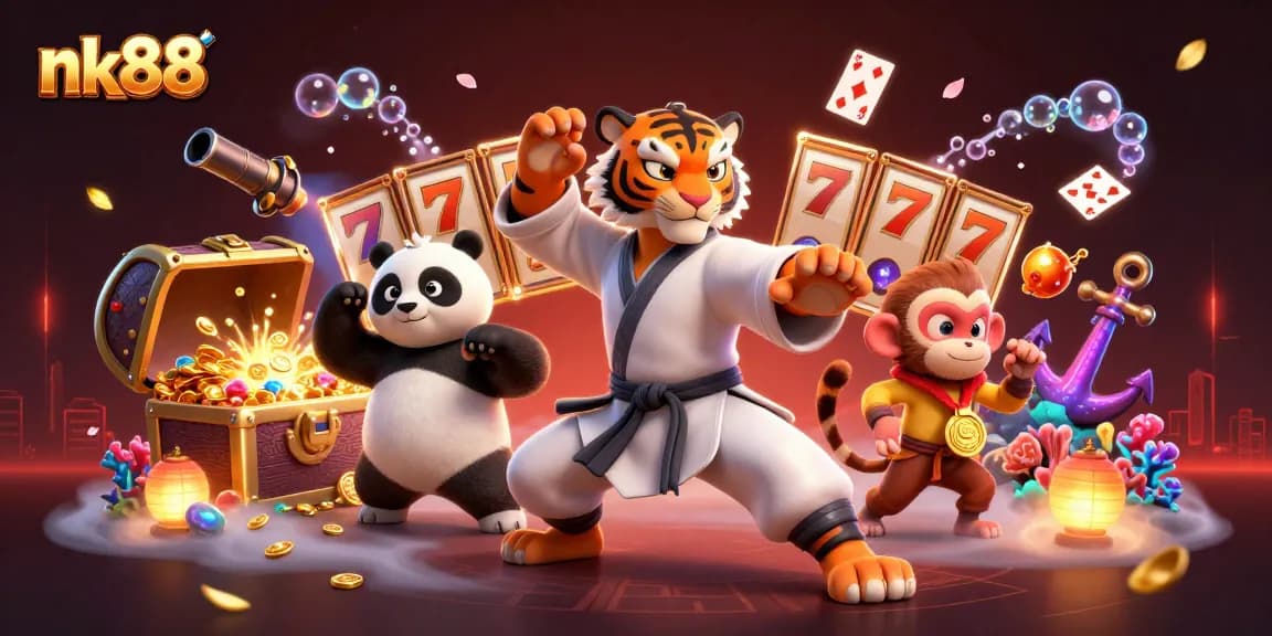 Engage with nk88's thrilling slots experience as the kung fu tiger and friends celebrate with jackpots!