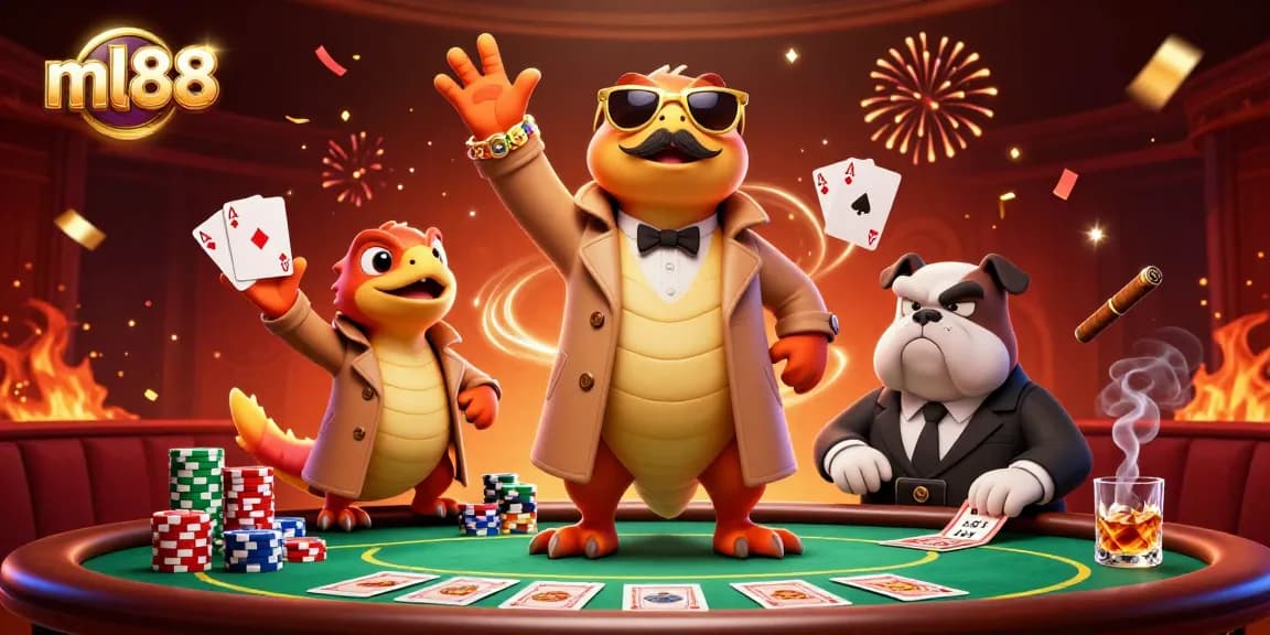 Experience the excitement of ml88 with three raptors in a trench coat at a VIP casino.