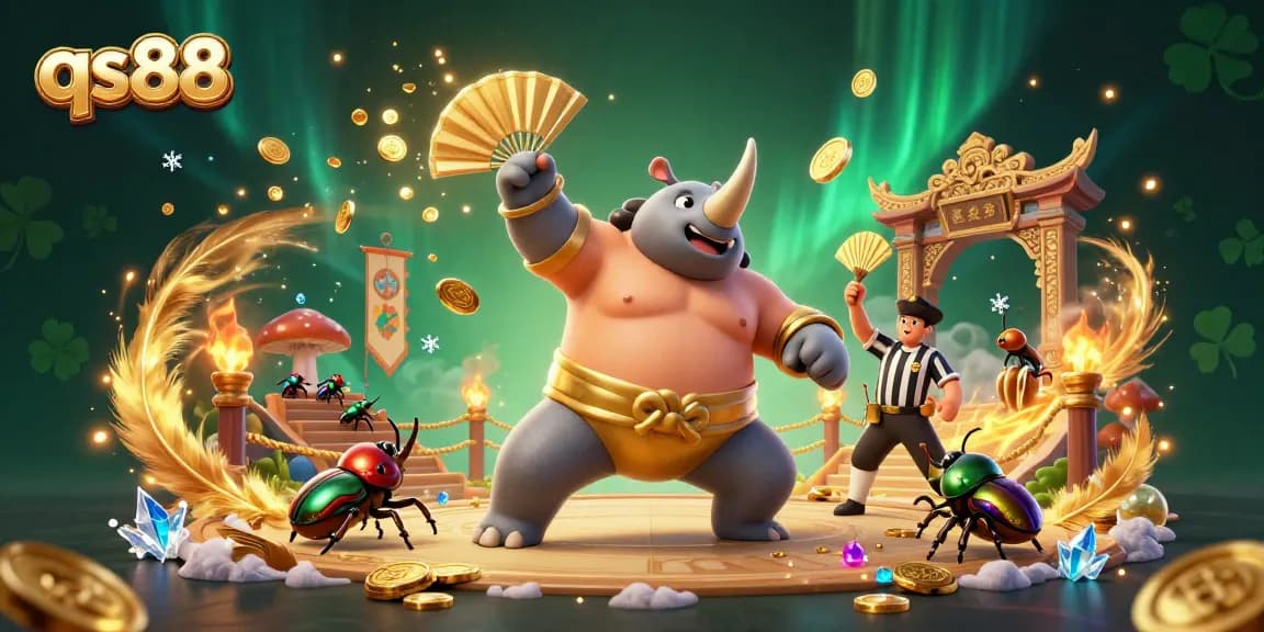 Experience thrilling gameplay at qs88 with dynamic scenes featuring a rhinoceros beetle sumo champ.