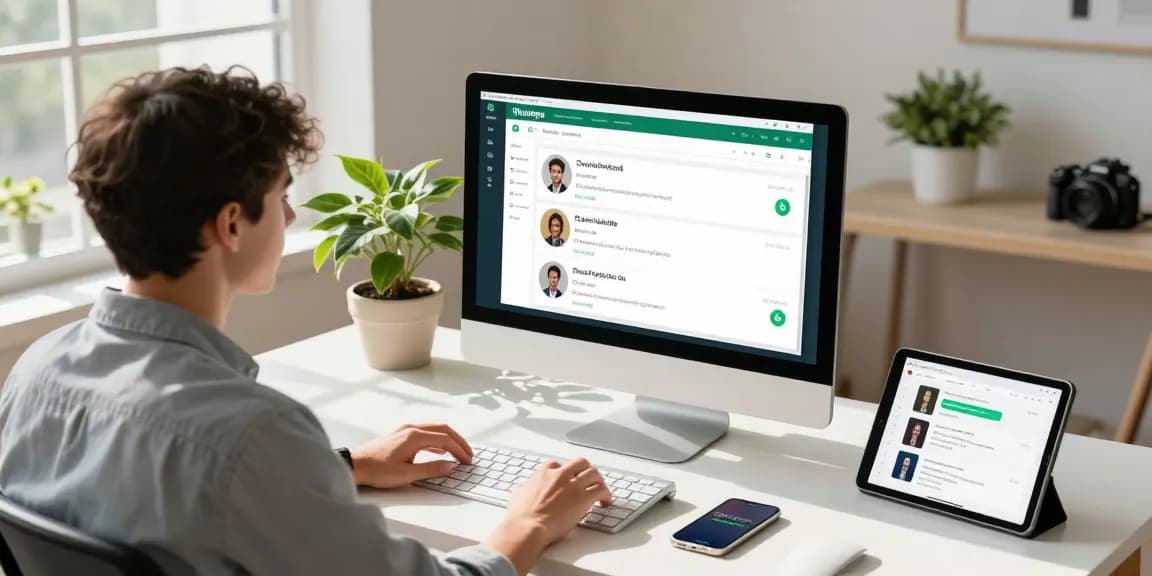 Dynamic home office with WhatsApp電腦版 on display, showcasing modern digital communication.