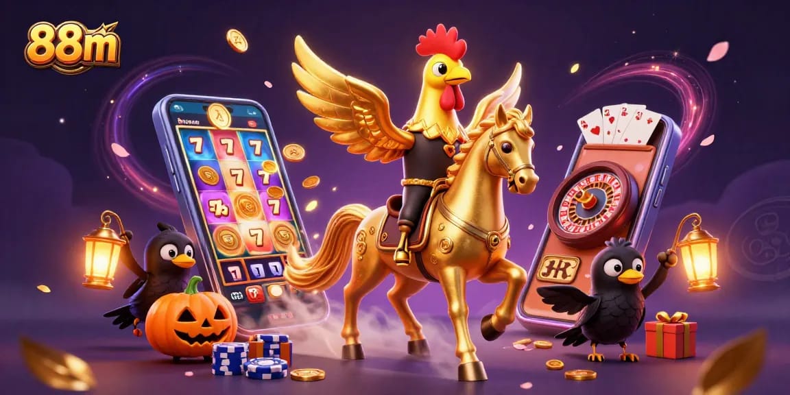 Experience thrilling gameplay at 88m as the golden rooster rides through the vibrant casino.