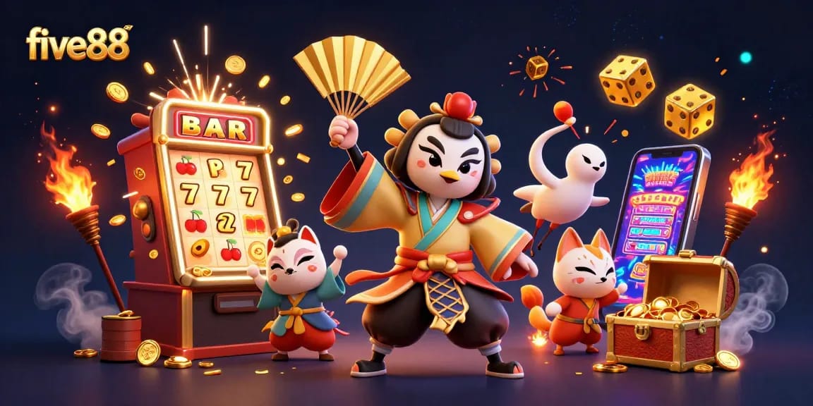 Experience thrilling wins at five88 with vibrant 3D casino gaming characters and jackpot excitement.