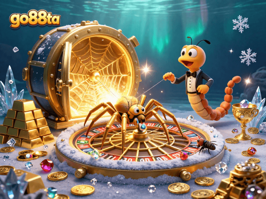 Experience thrilling betting at go88ta with a gleaming 3D casino scene filled with gold and gems.