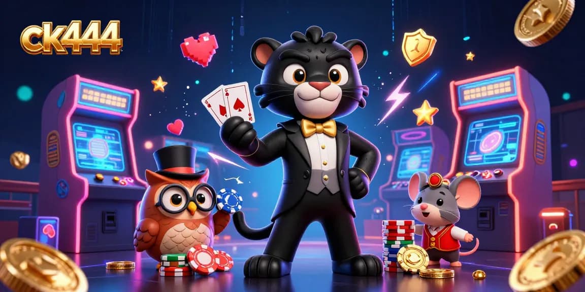 Experience exciting casino action with ck444 where a black panther deals cards amidst vibrant gaming elements.