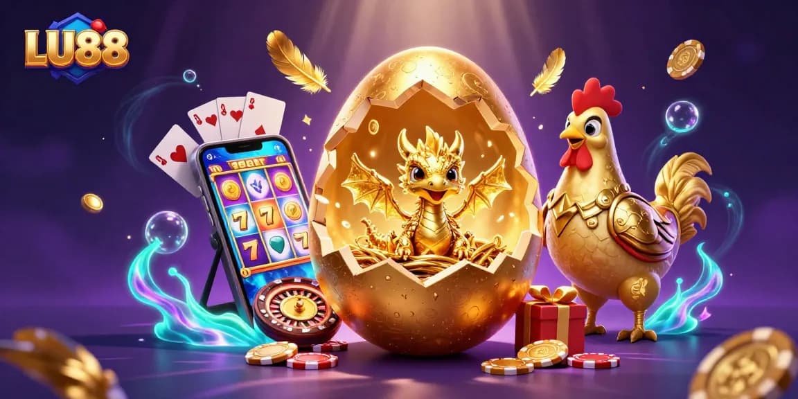 Join the fun with LU88, featuring a golden dragon and dynamic casino game elements.