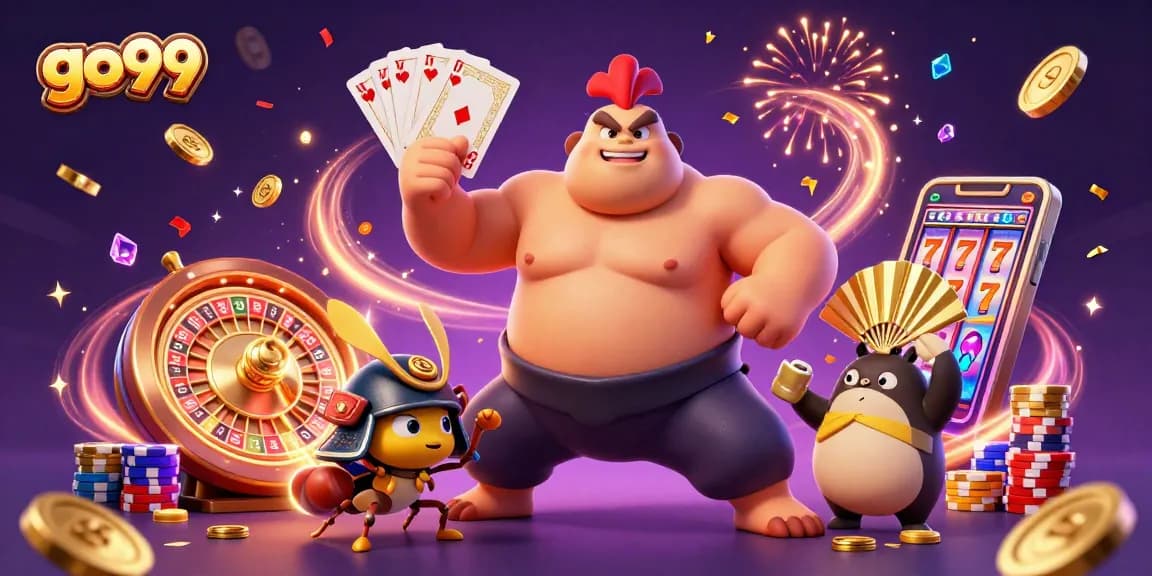 Experience thrilling gameplay at go99 as characters celebrate with casino rewards and vibrant energy.