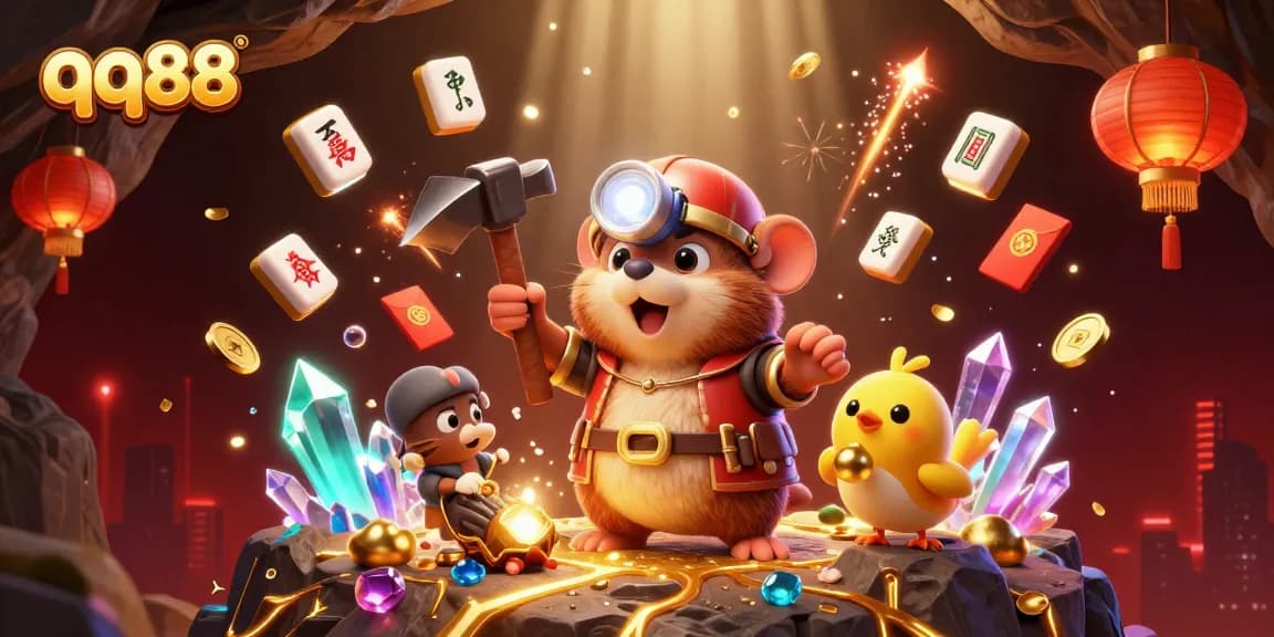 Engage in thrilling qq88 adventures with a treasure hunter mole in a dazzling casino landscape.