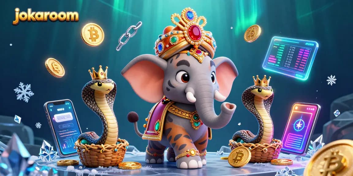 Experience the vibrant world of jokaroom with a thrilling 3D casino scene featuring unique characters and cryptocurrency elements.