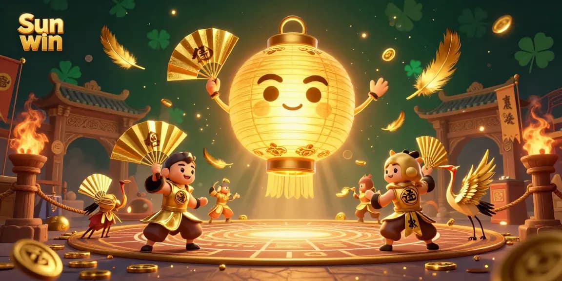 Engage in thrilling gameplay at Sun win, where a vibrant golden spirit directs action in an exciting casino scene.
