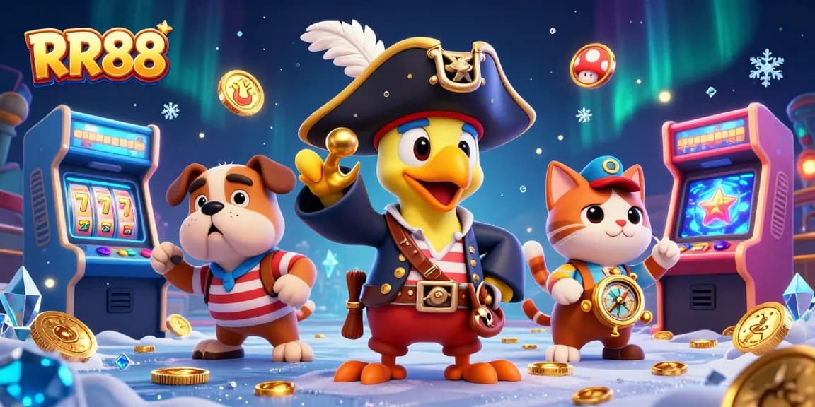 Experience thrilling gameplay at RR88 with lively characters amidst a colorful casino backdrop