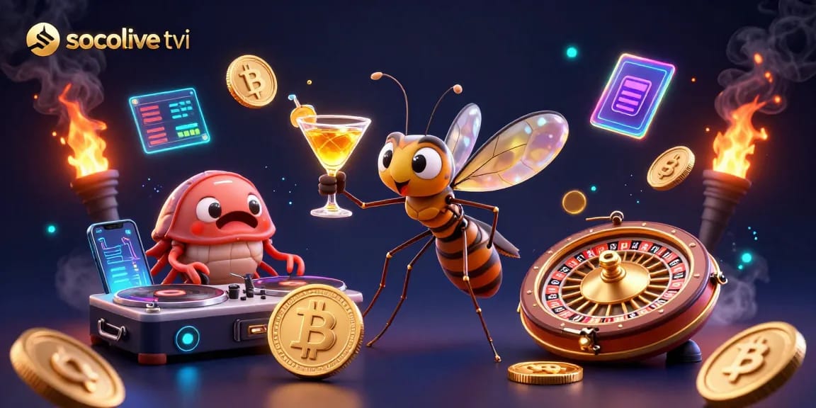 Socolive tivi offers an electrifying casino experience with a dynamic 3D scene featuring a frozen mosquito mascot and more.