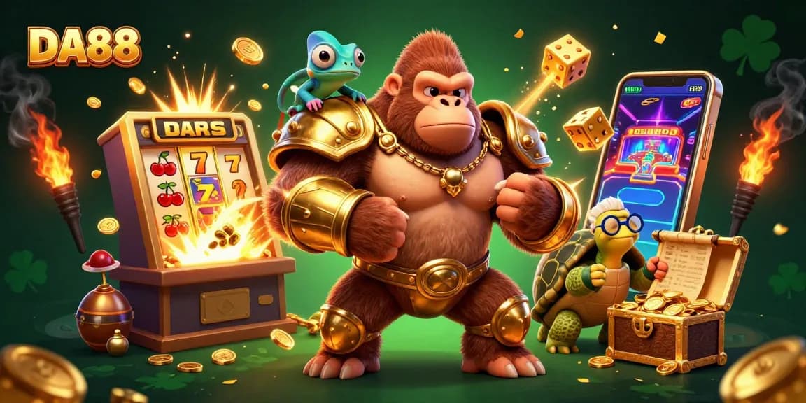 DA88 engages players with golden jackpots and vibrant casino games in a dynamic 3D scene.