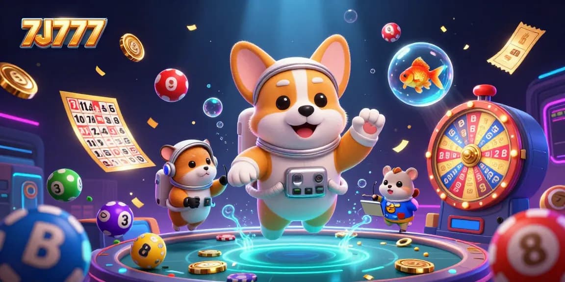 Experience thrilling gameplay with 7J777, vibrant characters in a space station casino setting.