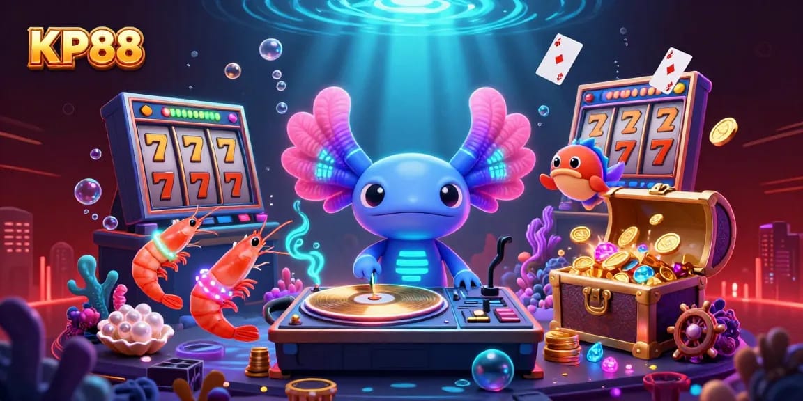 KP88 entertains with vibrant underwater slot action in a dynamic 3D casino scene.