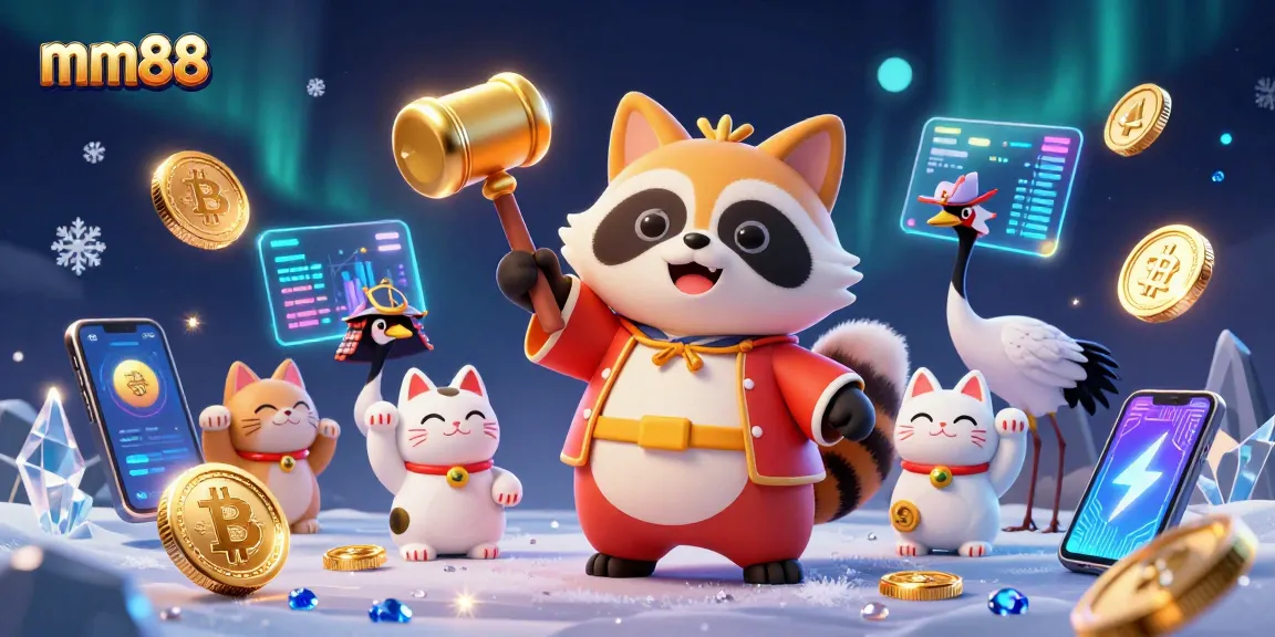 Engage in thrilling gameplay at mm88 with cheerful tanuki and friends in an enchanting scene.