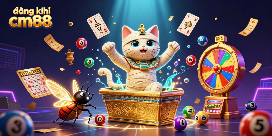 Experience the fun of đăng ký cm88 with vibrant lottery elements and animated characters in a casino scene.