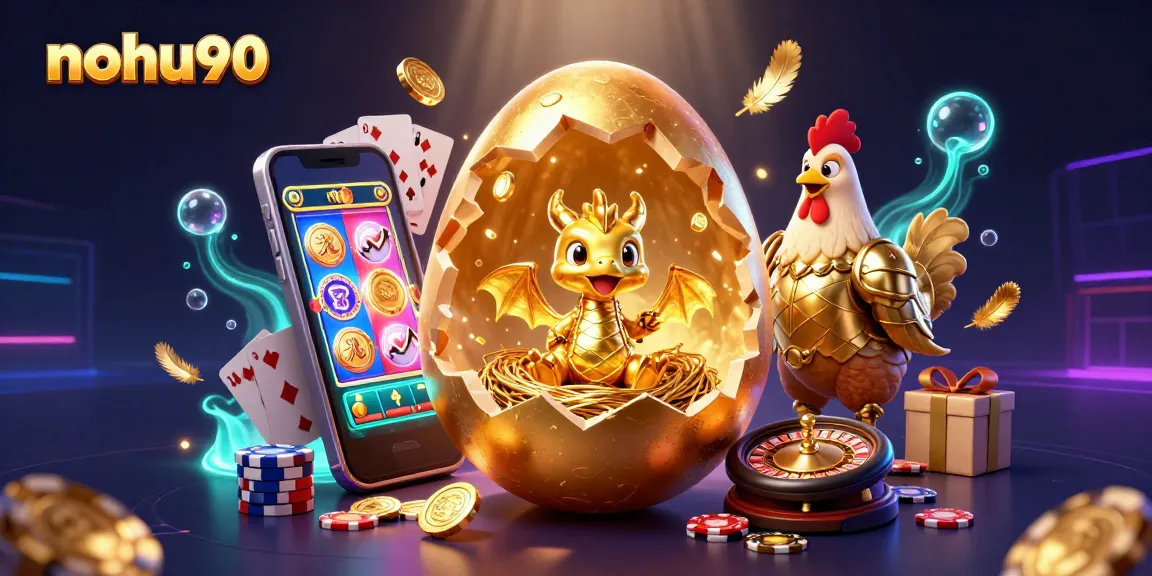Experience thrilling wins at nohu90 with a golden dragon guarding poker chips and lively slot games.