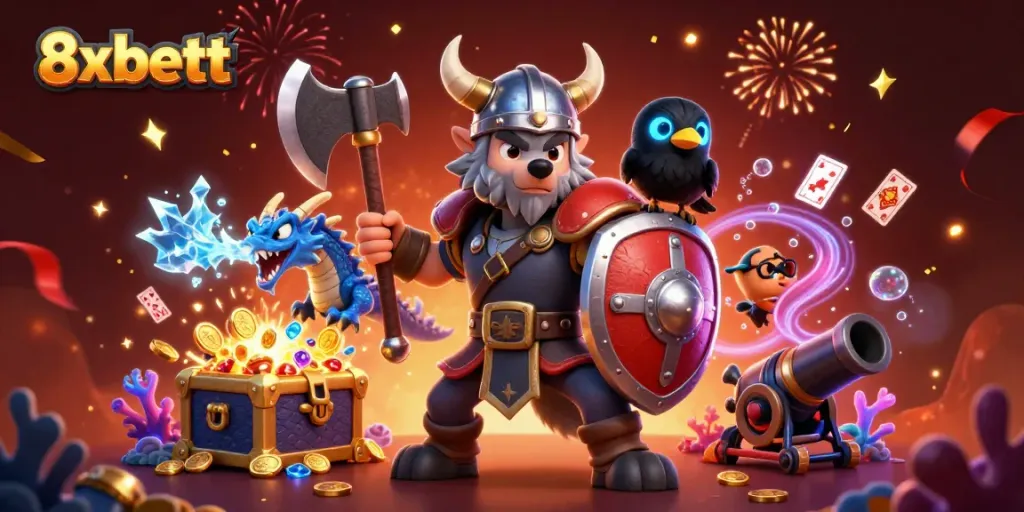 Experience thrilling gameplay with 8xbett in this vibrant 3D casino illustration.