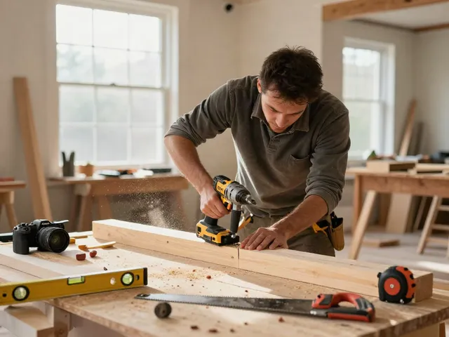 Artigiano che utilizza un avvitatore DeWalt per un progetto di ristrutturazione domestica.