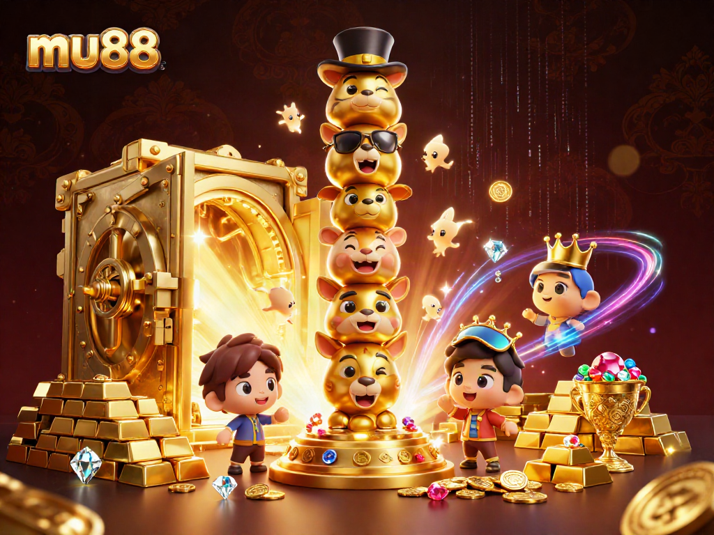 Experience the excitement of mu88 casino with a vibrant 3D totem and shimmering treasures.