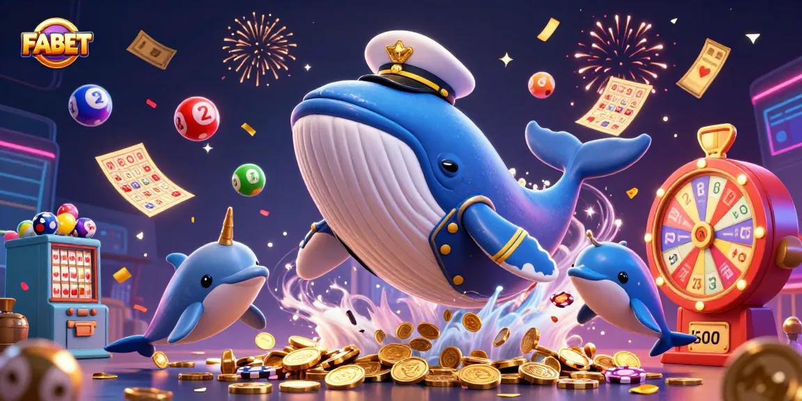 Engage with FABET's immersive gaming experience featuring a whale and narwhal amid dazzling casino elements.