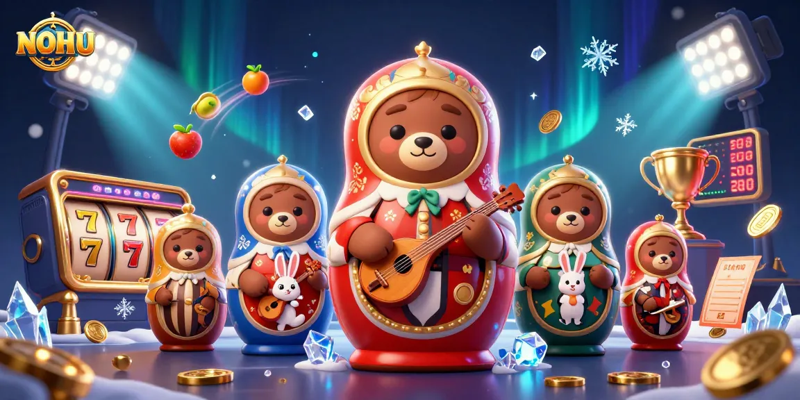 Engage in the excitement of NOHU with vibrant slot reels and a dynamic casino scene.