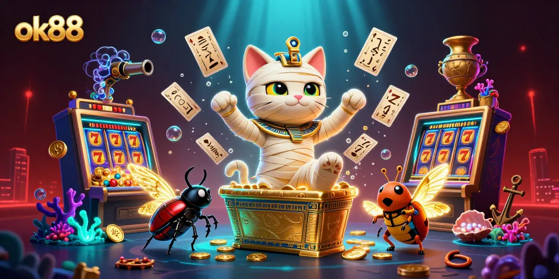 Experience thrilling slots and casino excitement with the vibrant ok88 mummy cat scene.