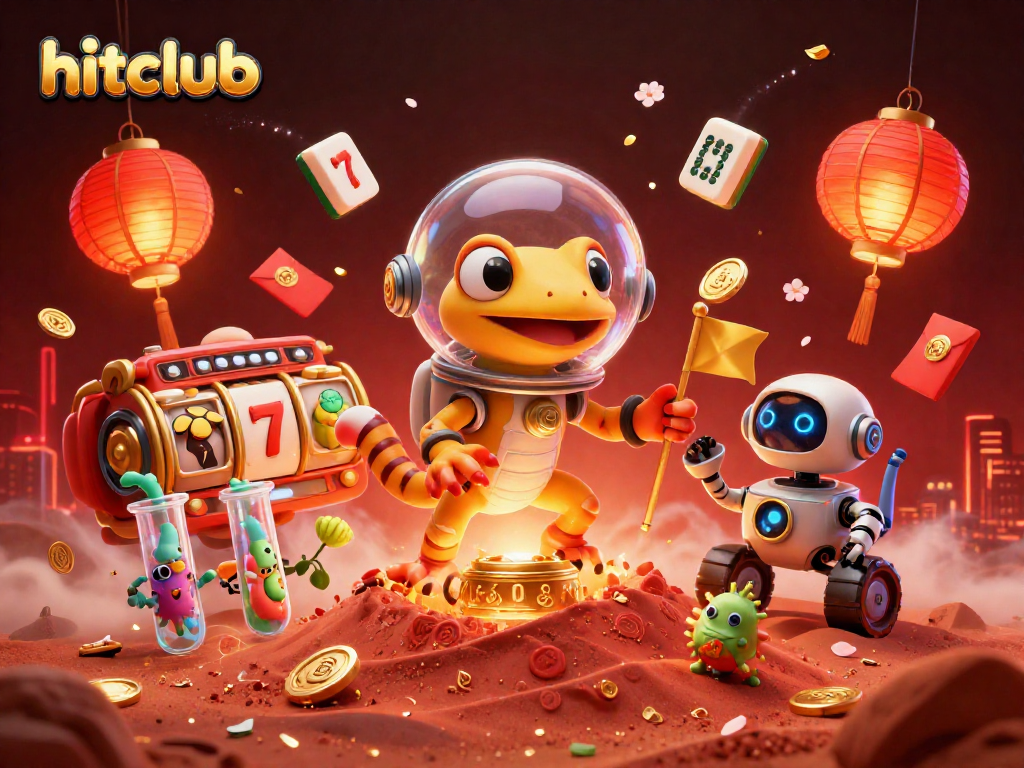 Join the excitement at hitclub with a Martian gecko discovering a thriving casino marketplace.