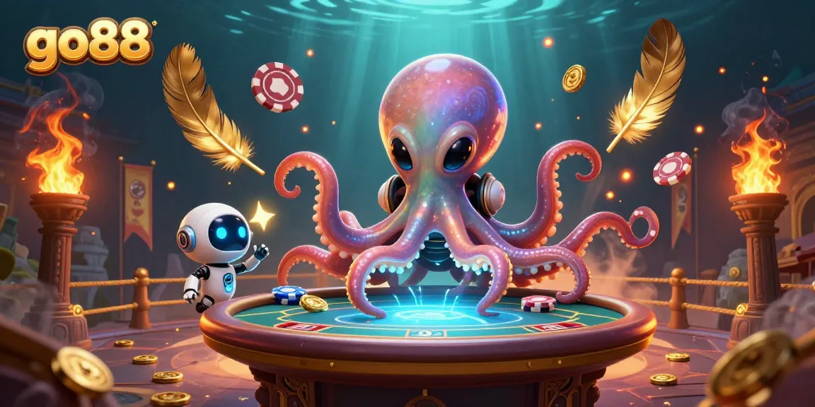 go88 engages players at a vibrant poker table in a cosmic casino with thrilling alien action.