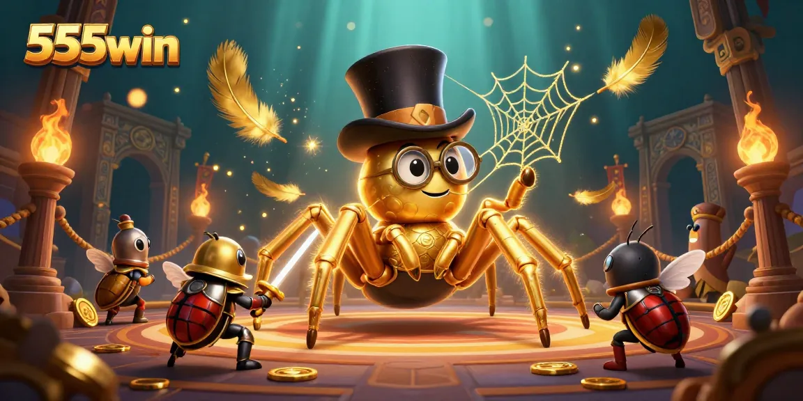 Engage with 555win's thrilling 3D cartoon experience featuring golden characters and vibrant casino elements.