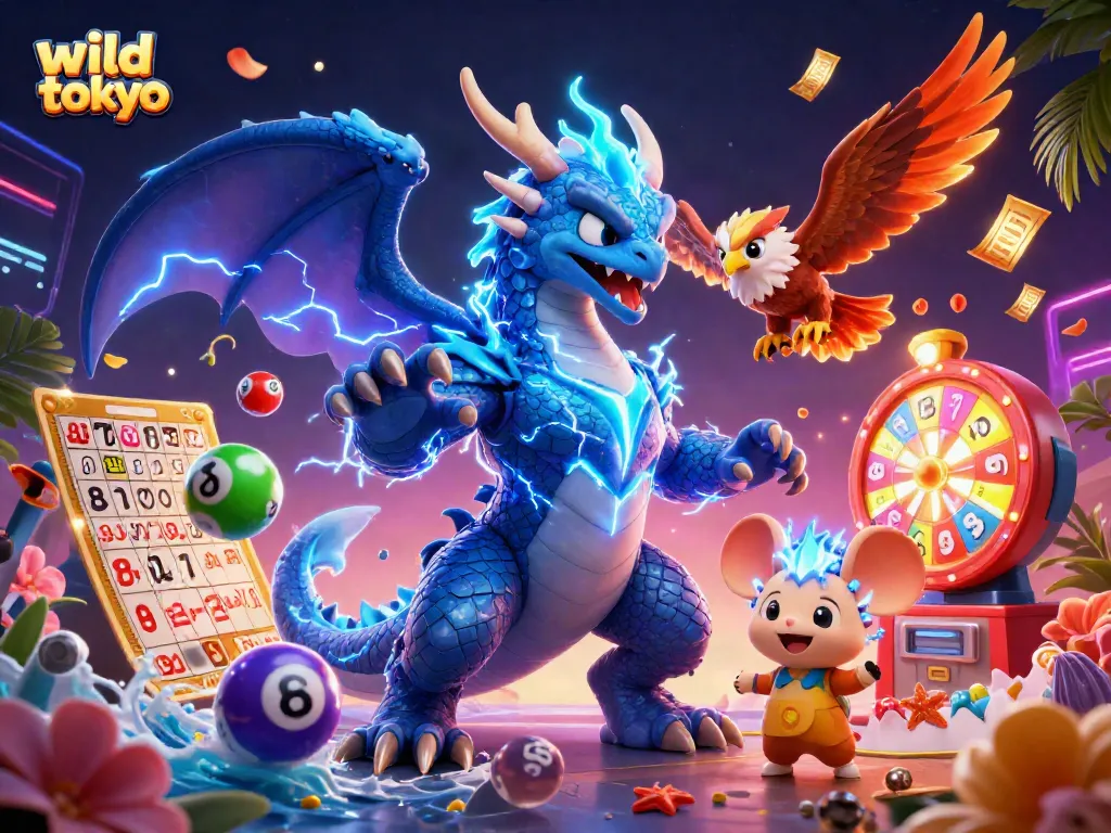 Join the excitement of wild tokyo casino with vibrant lottery elements and thrilling characters.