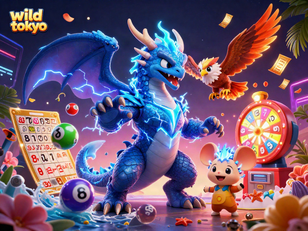 Join the excitement of wild tokyo casino with vibrant lottery elements and thrilling characters.
