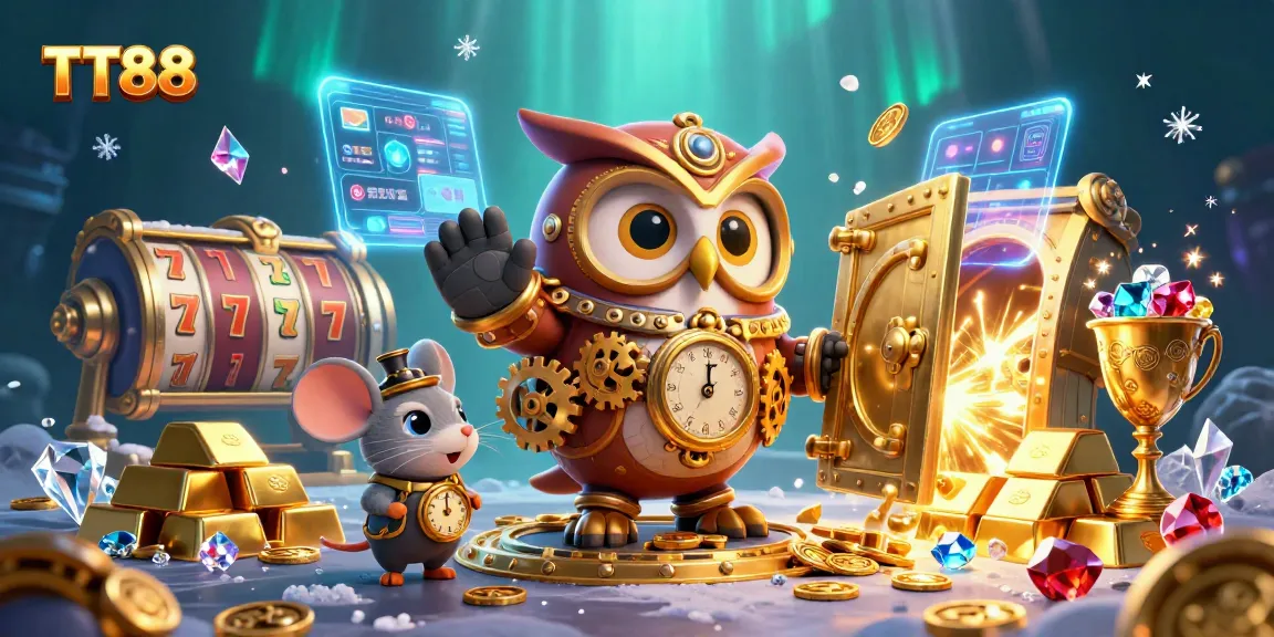 Spin the reels for big wins at TT88, a futuristic casino with steampunk elements and vibrant treasures.