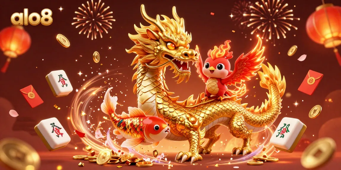 Engage with the excitement of alo8 as the golden dragon and phoenix celebrate winning moments in this vibrant casino scene.