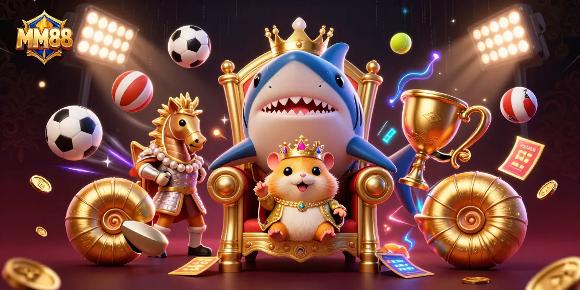 Experience the thrill of MM88 with a vibrant 3D illustration featuring unique gaming elements and characters.