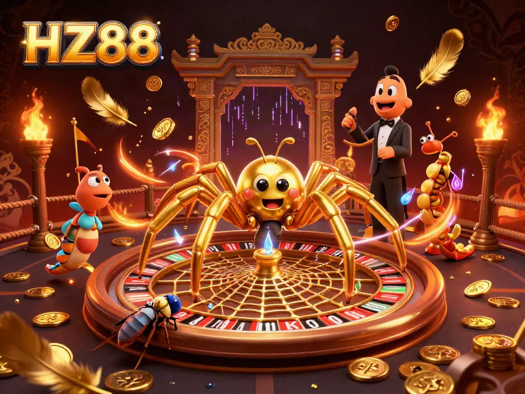 Spin and win with HZ88 at a vibrant digital casino featuring roulette and dynamic characters.