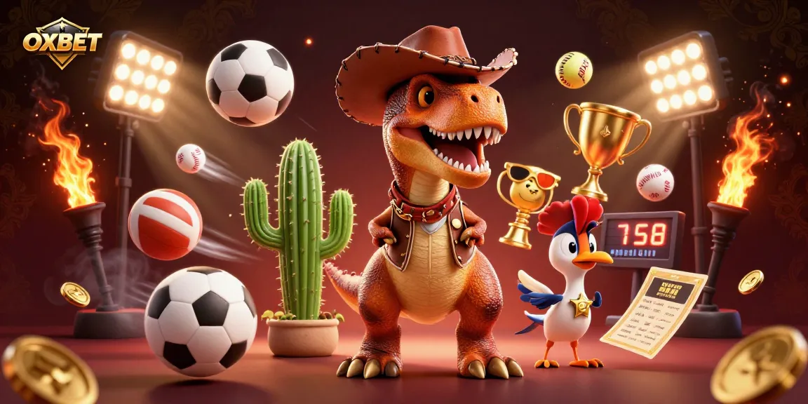 Join OXBET's thrilling world of betting with a dynamic scene featuring cartoon characters and exciting game elements.