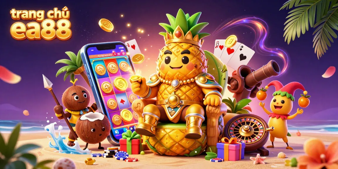Experience the vibrant casino atmosphere at trang chủ ea88 with the golden pineapple king and his whimsical entourage.