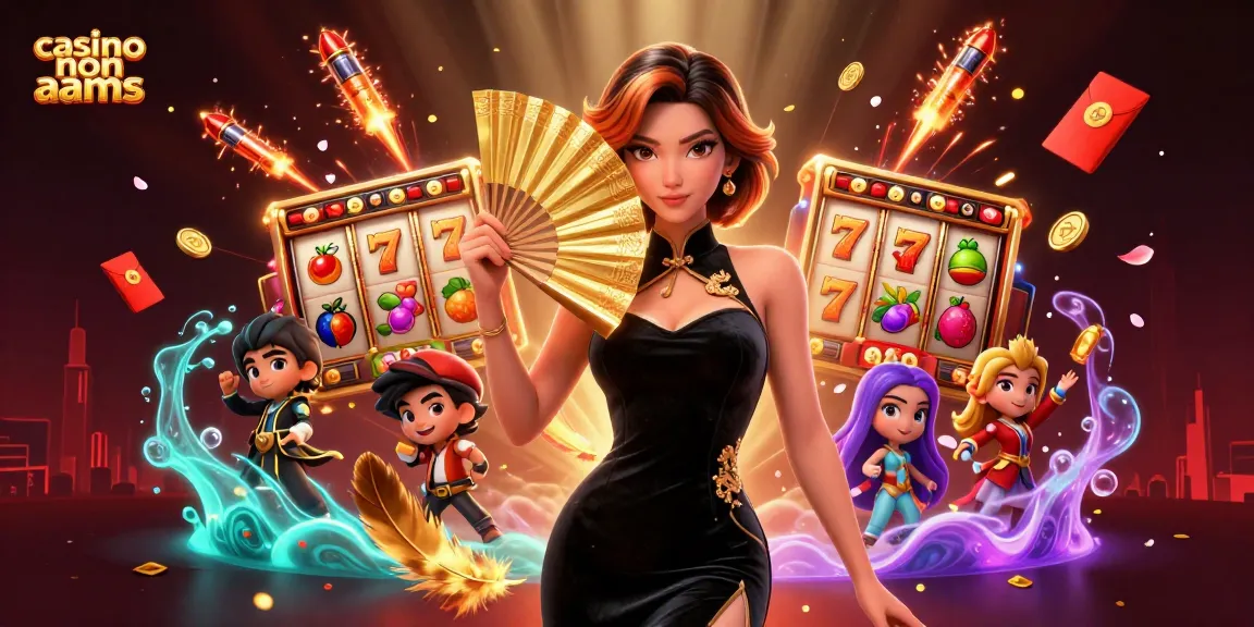 Vinci alla grande con le slot di lusso dei casino non AAMS illustrate da una splendida donna asiatica su uno sfondo vibrante.