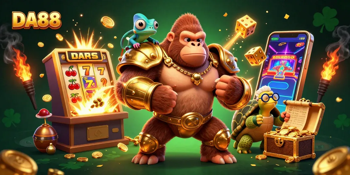DA88 engages players with golden jackpots and vibrant casino games in a dynamic 3D scene.
