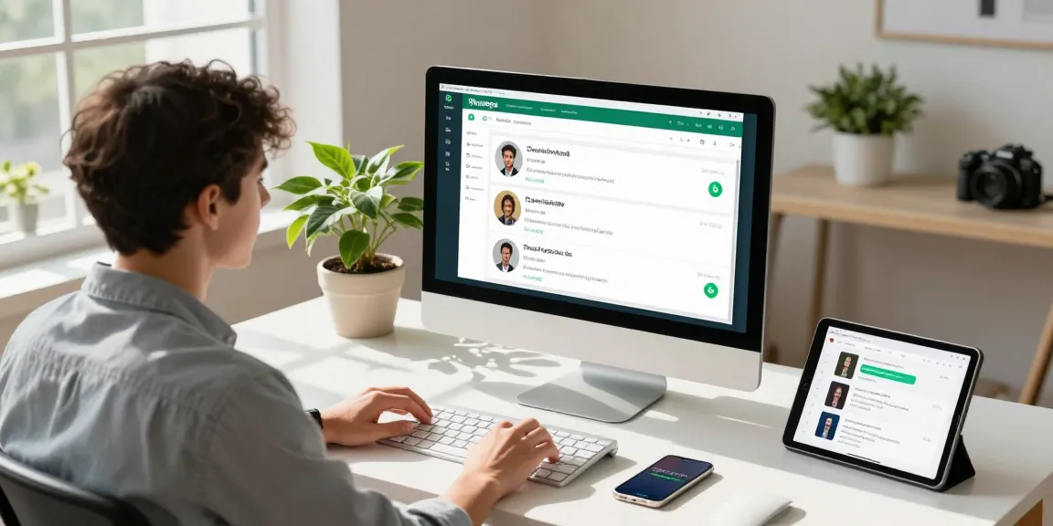 Dynamic home office with WhatsApp電腦版 on display, showcasing modern digital communication.