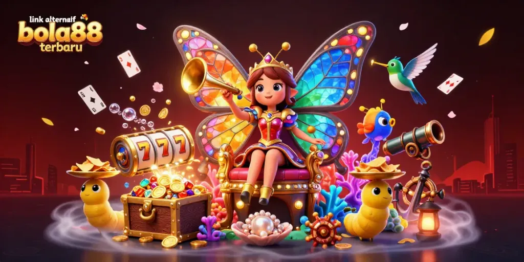 Win big with link alternatif bola88 terbaru, vibrant casino-themed 3D art featuring charming characters and gaming elements.