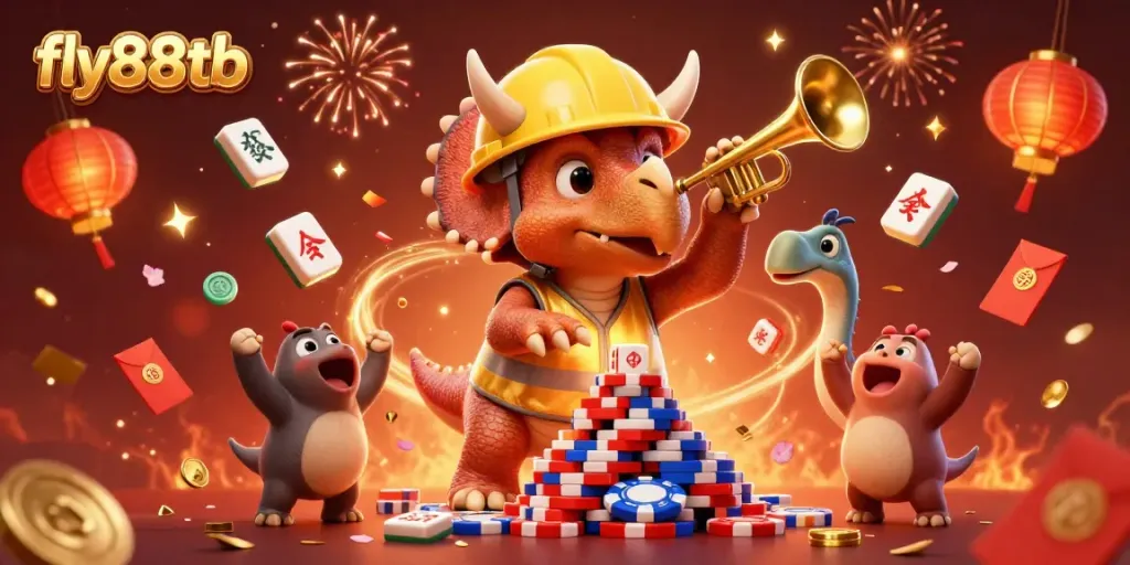 Experience the exciting world of fly88tb with animated casino creatures celebrating around vibrant gaming elements.