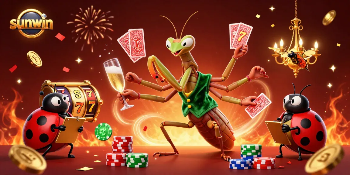 Engage in thrilling slot games with sunwin featuring a festive 3D casino illustration.