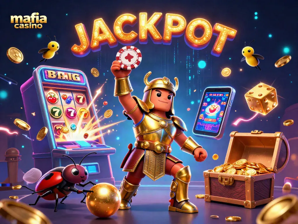 Experience thrilling gameplay at mafia casino with our victorious beetle hero and a jackpot explosion!