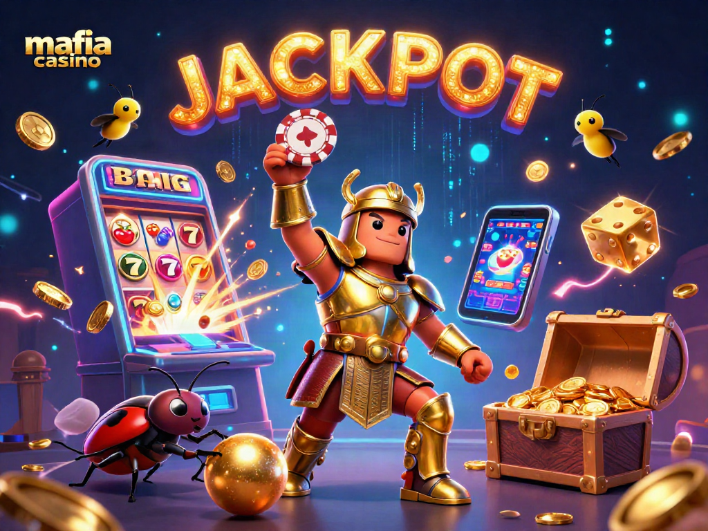 Experience thrilling gameplay at mafia casino with our victorious beetle hero and a jackpot explosion!