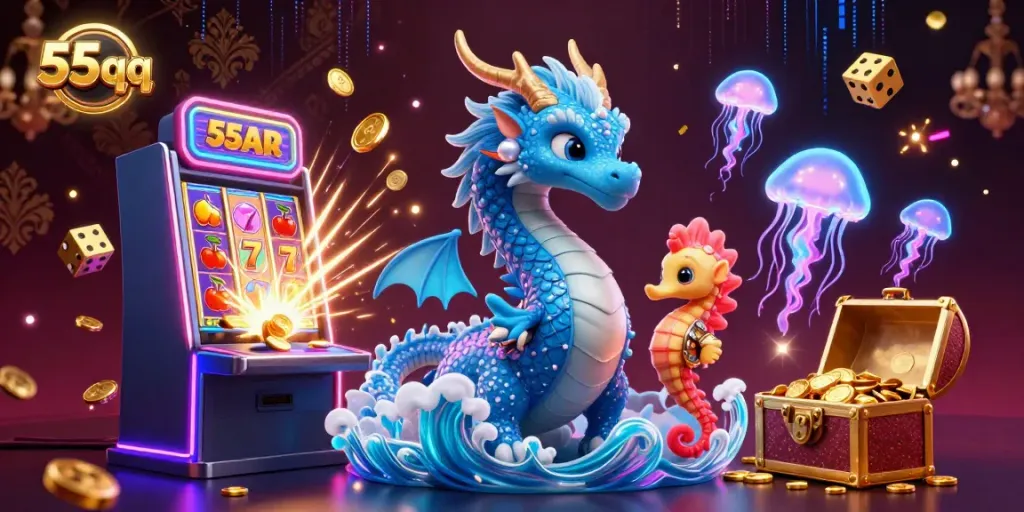 Experience the excitement of winning with 55qq's dynamic casino world filled with jackpots and neon lights.