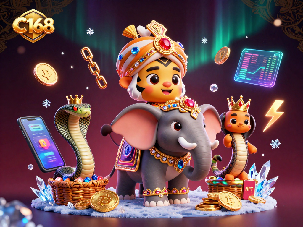 Experience C168's vibrant gaming action with a majestic maharaja, jewel elephant, and crypto rewards.