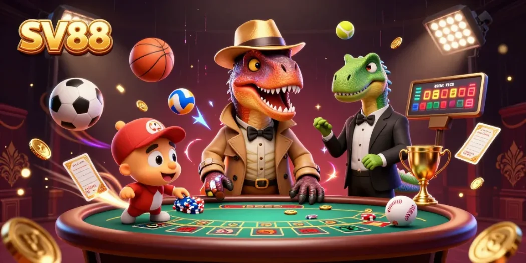 SV88 captures a thrilling blackjack scene with a velociraptor card counter, stegosaurus pit boss, and compy pickpocket among dynamic gambling elements.