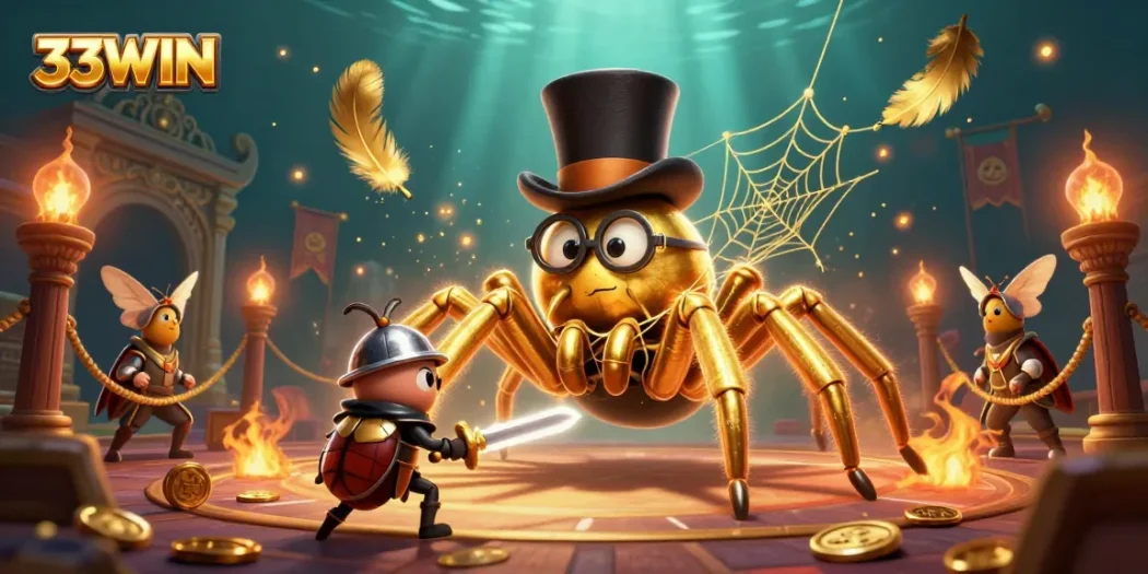 Engage in thrilling bets at 33WIN with a vibrant casino scene featuring colorful characters and dynamic energy.